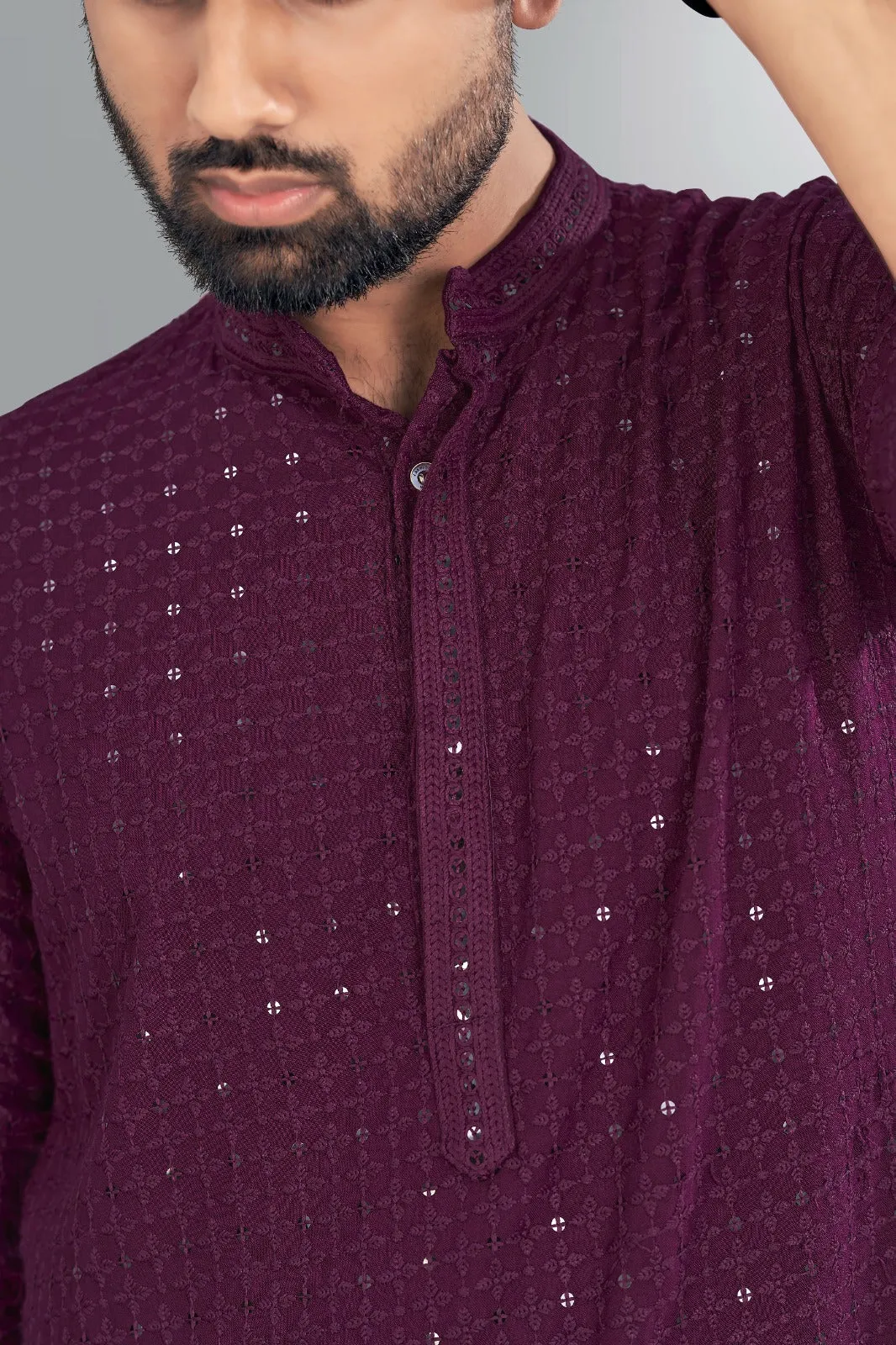 Traditional Chikankari Mens Long Kurta